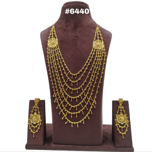 Gold Plated Hand Made Jewelry Long Necklace Set, PMJ Model No: 6440