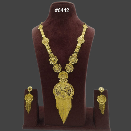 Gold Plated Hand Made Jewelry Long Necklace Set, PMJ Model No: 6442