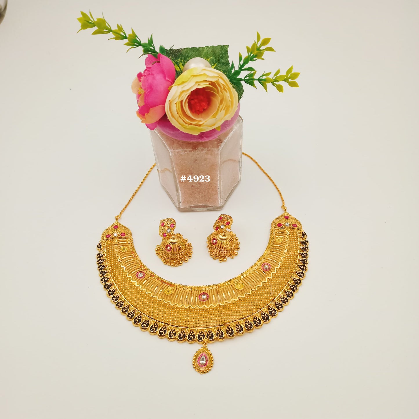 Gold Plated Bridal Short Necklace Set, PMJ Model No: 4923