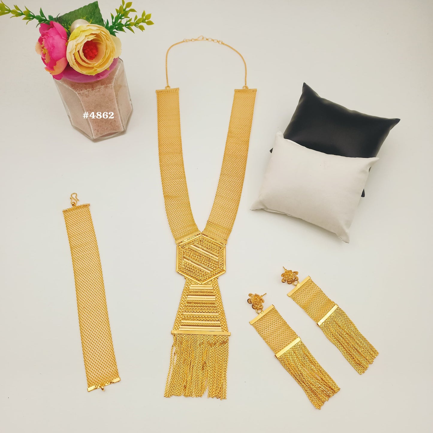 Exclusive Gold Plated Long Necklaces Set, PMJ Model No: 4862