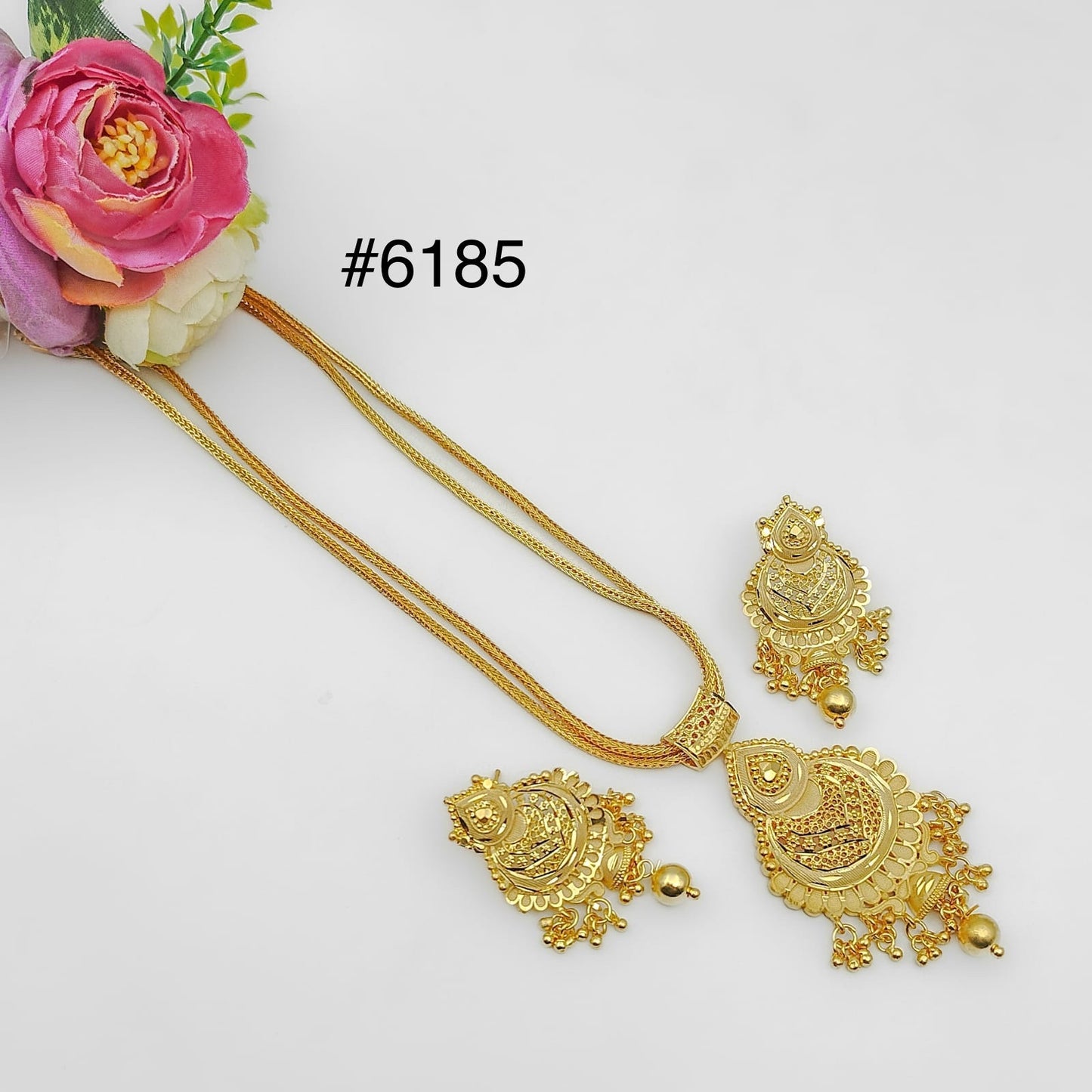 Gold Plated Hand Made Jewelry Long Necklace Set, PMJ Model No: 6185