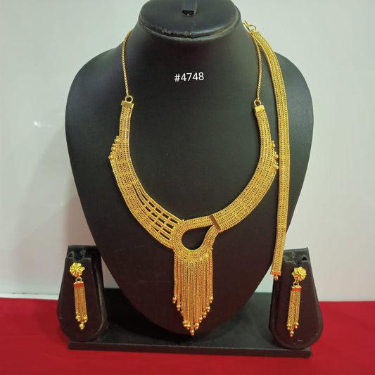 Gold Plated Bridal Short Necklace Set, PMJ Model No: 4748