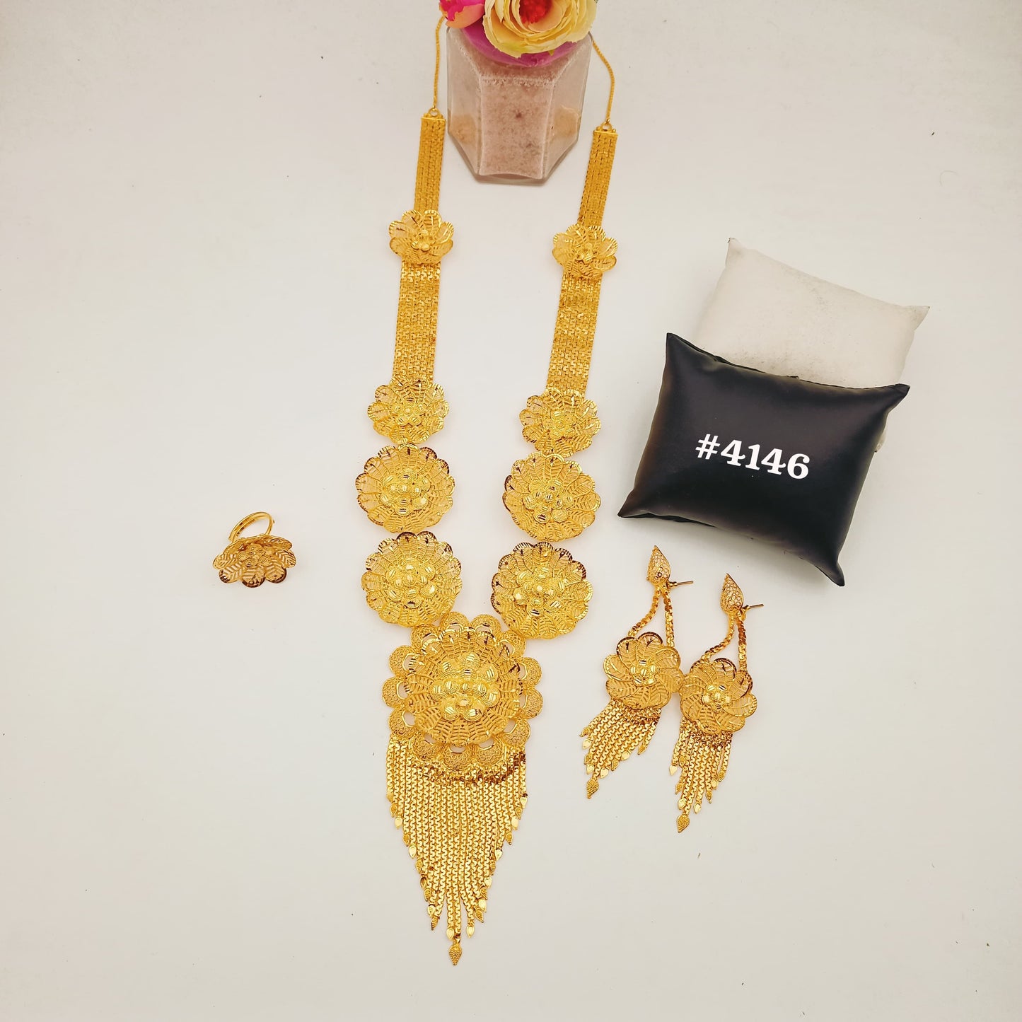 Gold Plated Beautiful Long Necklace with Earrings MODEL NO: 4146