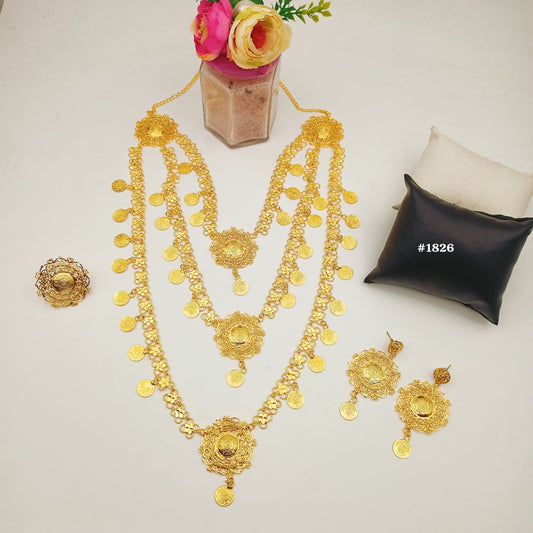 Gold Plated Stylish Long Necklace with Earrings MODEL: 1826