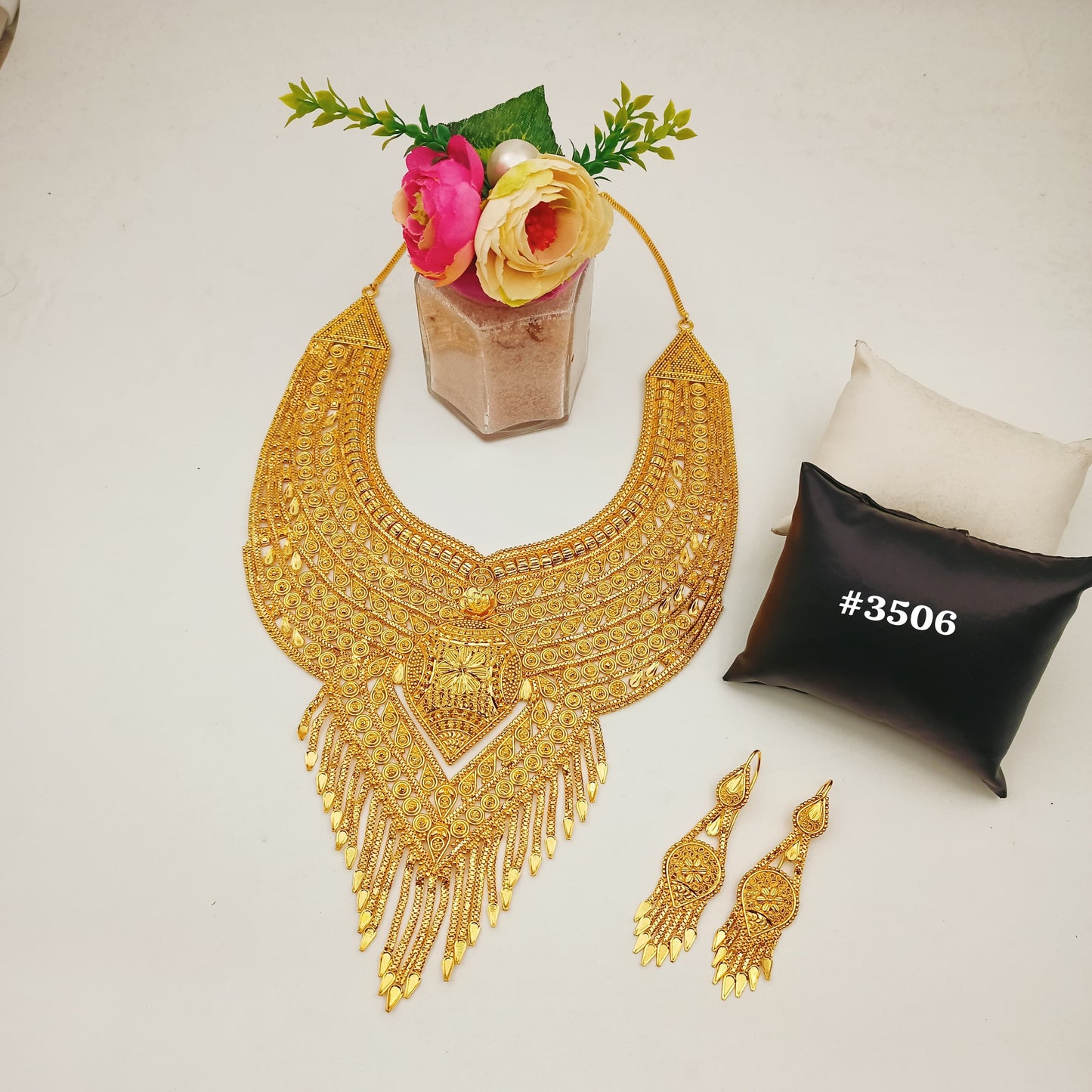 Gold Plated Bridal Short  Necklace Set, PMJ Model No: 3506