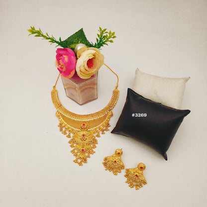 Gold Plated Hand Made Short Necklace Set, PMJ Model No: 3269