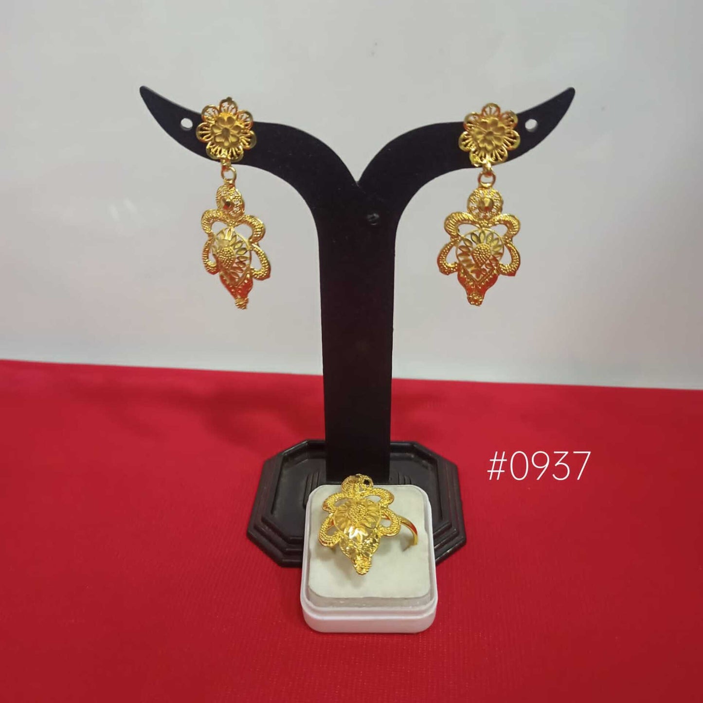 PMJ Modish Gold Plated Beautiful Earrings with Finger Rings Set Junk Jewelry Sale MODEL : 937