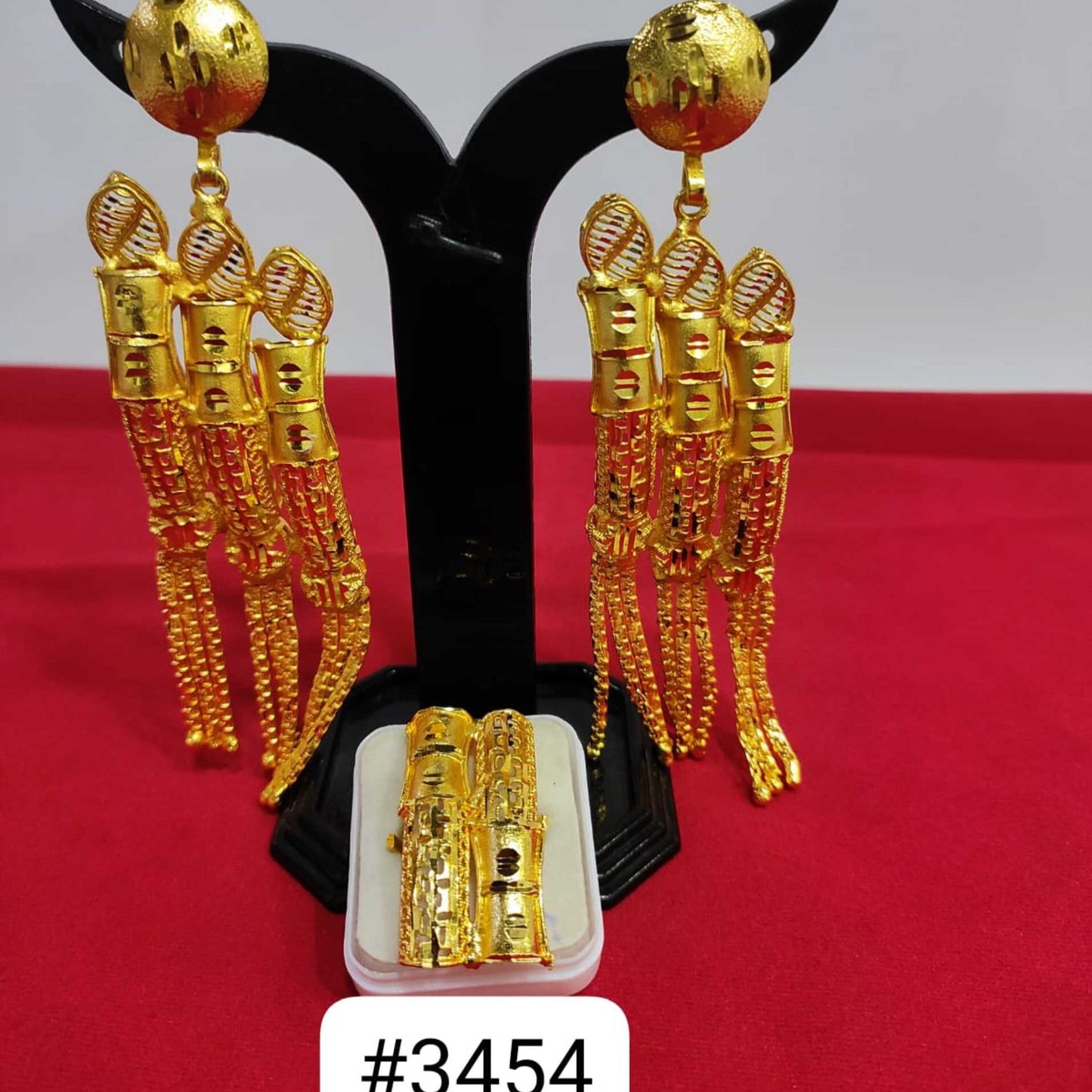 Gold Plated Designer Earrings Combo Finger Ring, PMJ Model No: 3454