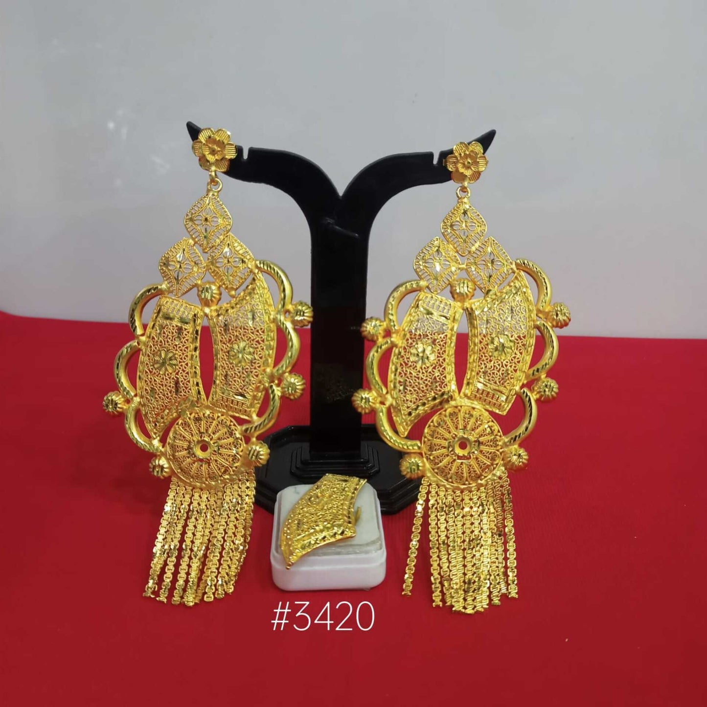 Gold Plated Designer Earrings Combo Finger Ring, PMJ Model No: 3420