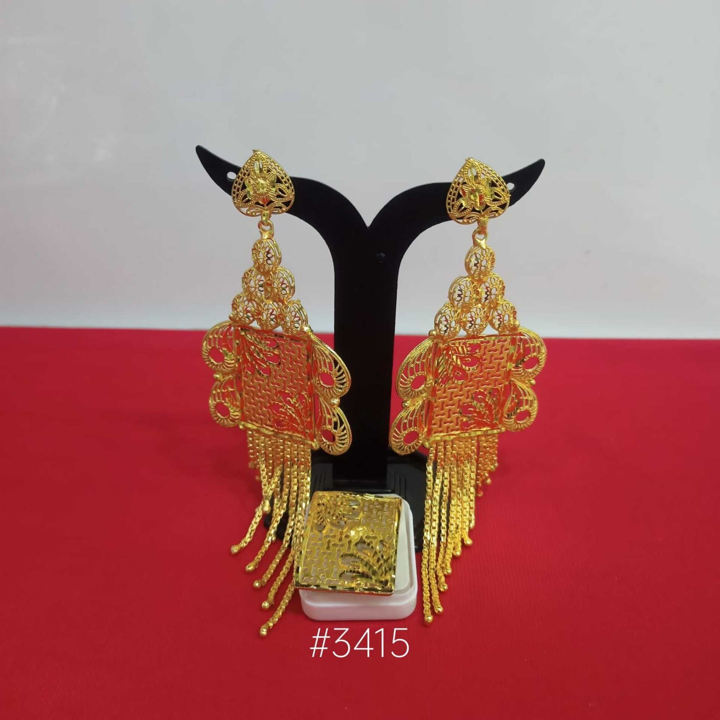 Gold Plated Designer Earrings Combo Finger Ring, PMJ Model No: 3415