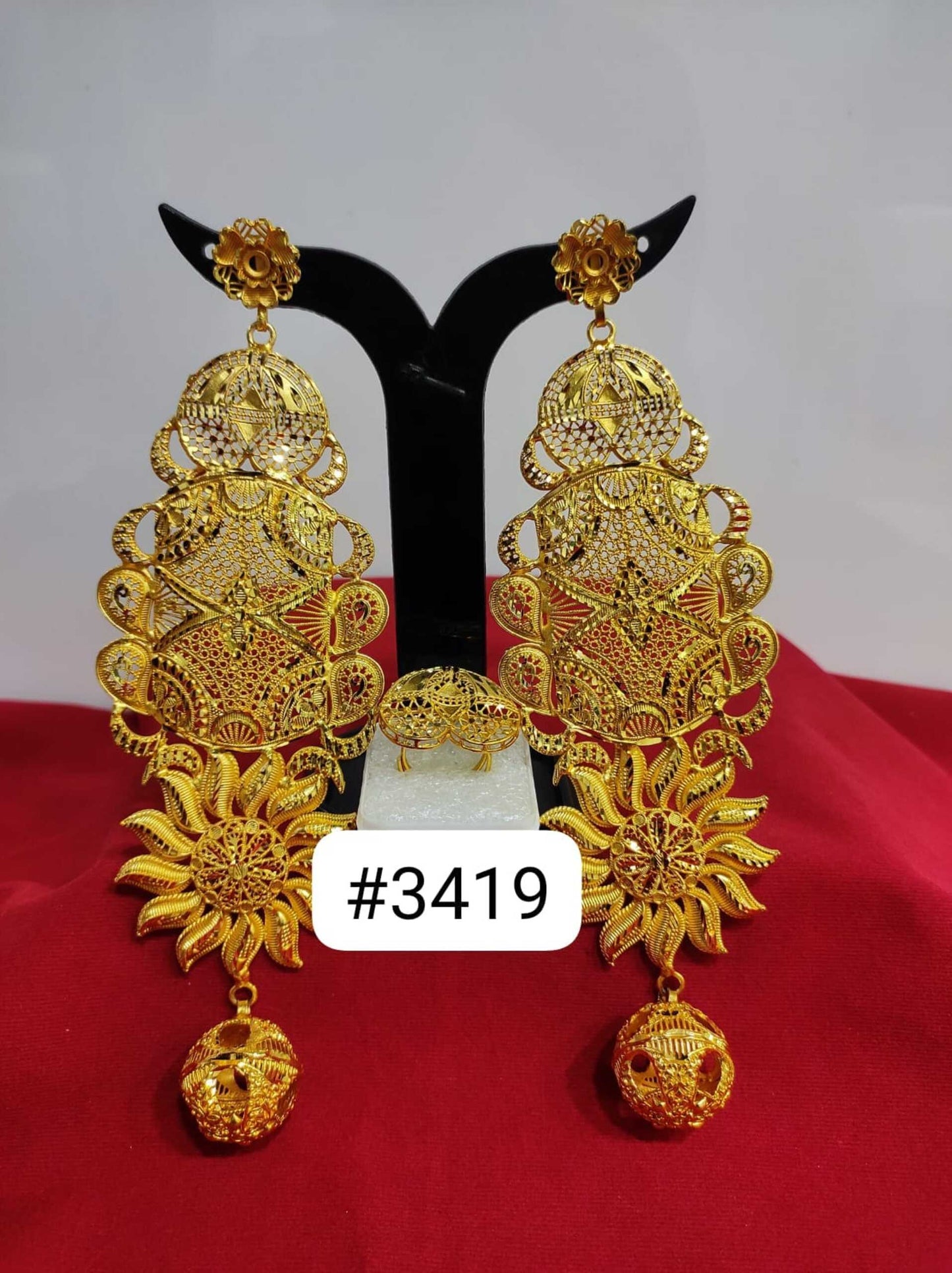 Gold Plated Designer Earrings Combo Finger Ring, PMJ Model No: 3419