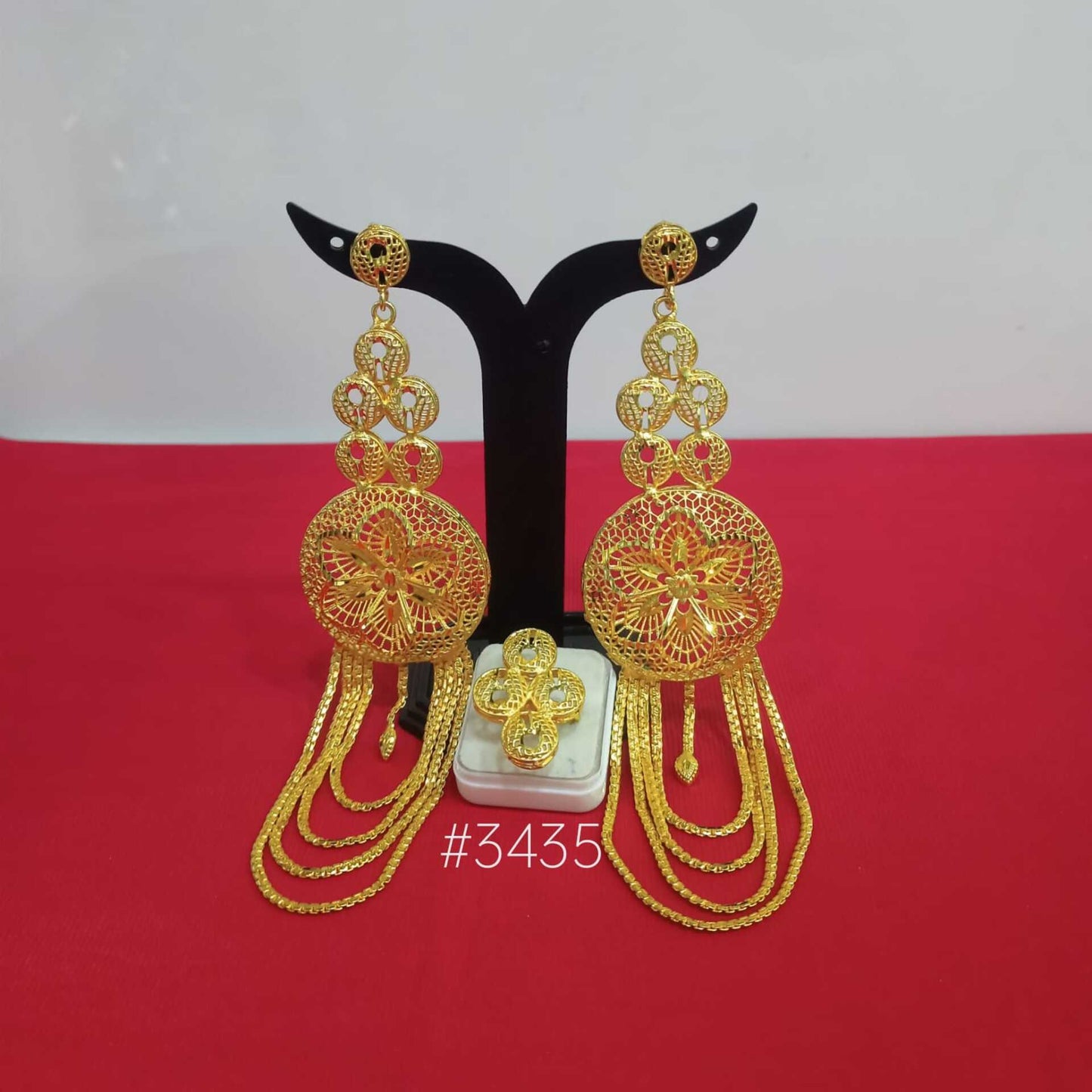 Gold Plated Designer Earrings Combo Finger Ring, PMJ Model No: 3435