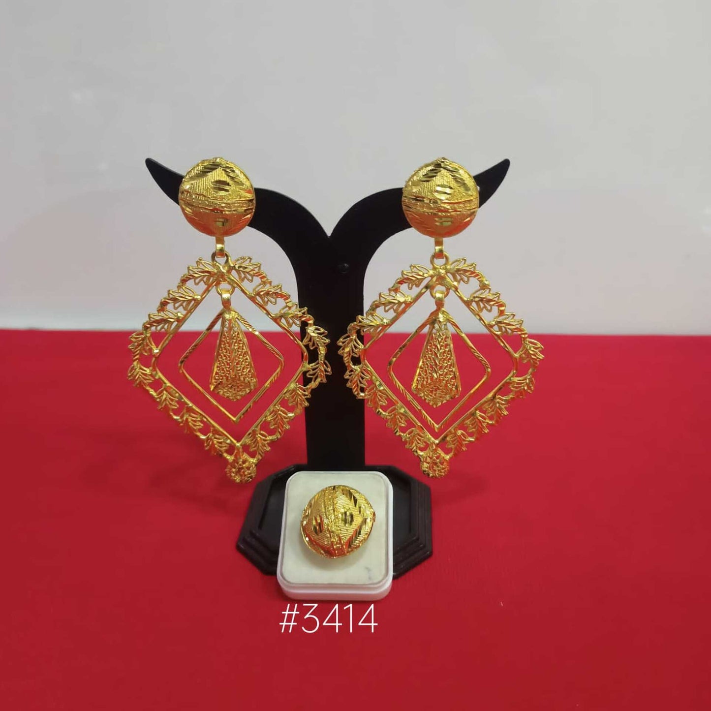 Gold Plated Designer Earrings Combo Finger Ring, PMJ Model No: 3414