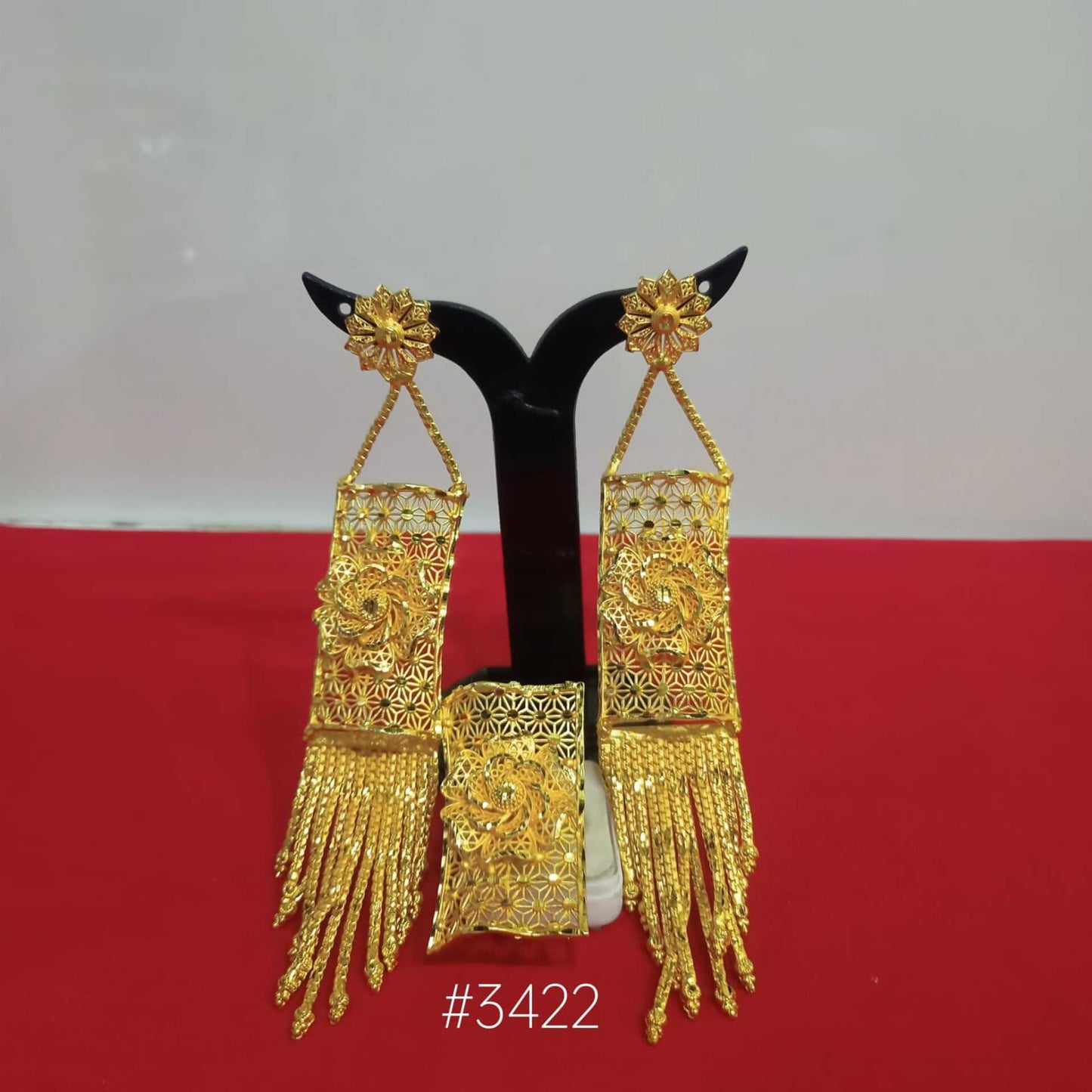 Gold Plated Designer Earrings Combo Finger Ring, PMJ Model No: 3422