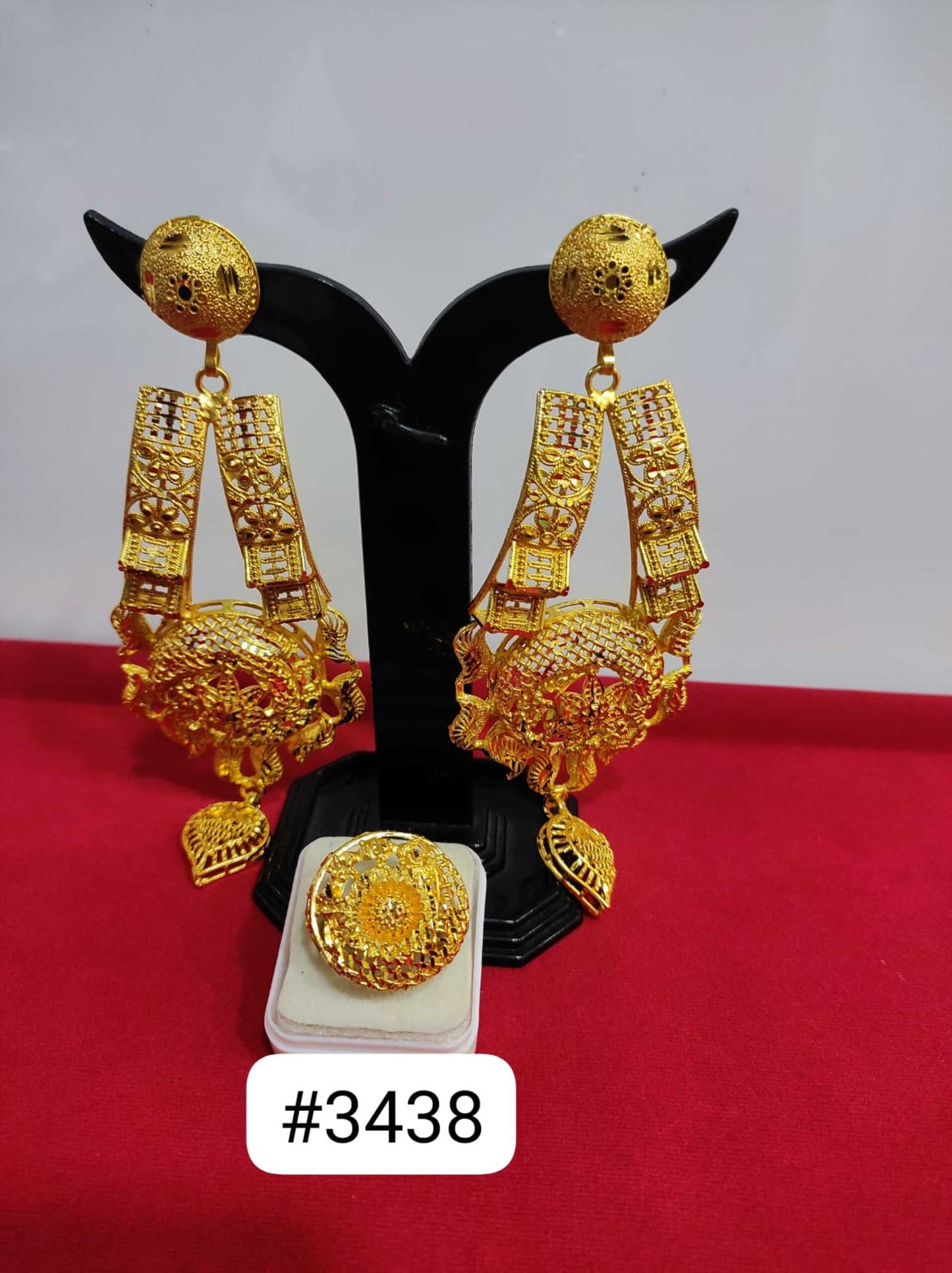 Gold Plated Designer Earrings Combo Finger Ring, PMJ Model No: 3438