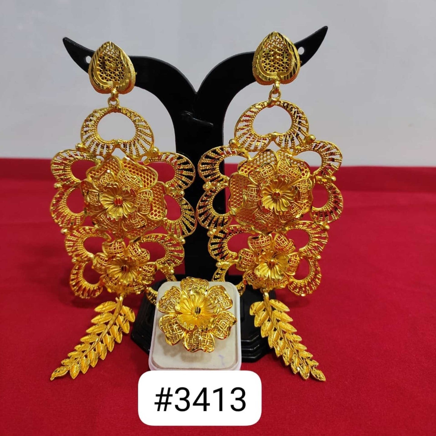 Gold Plated Designer Earrings Combo Finger Ring, PMJ Model No: 3413