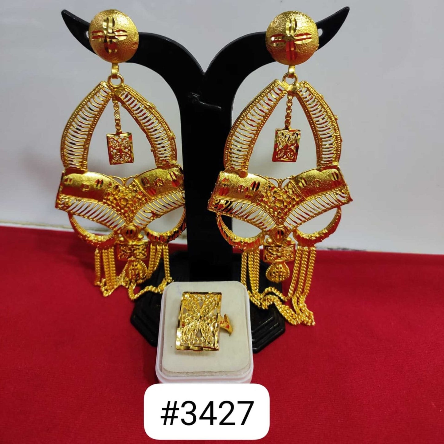 Gold Plated Designer Earrings Combo Finger Ring, PMJ Model No: 3427