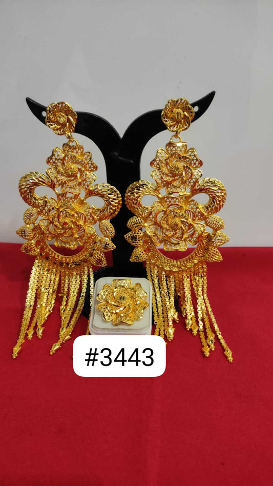 Gold Plated Designer Earrings Combo Finger Ring, PMJ Model No: 3443