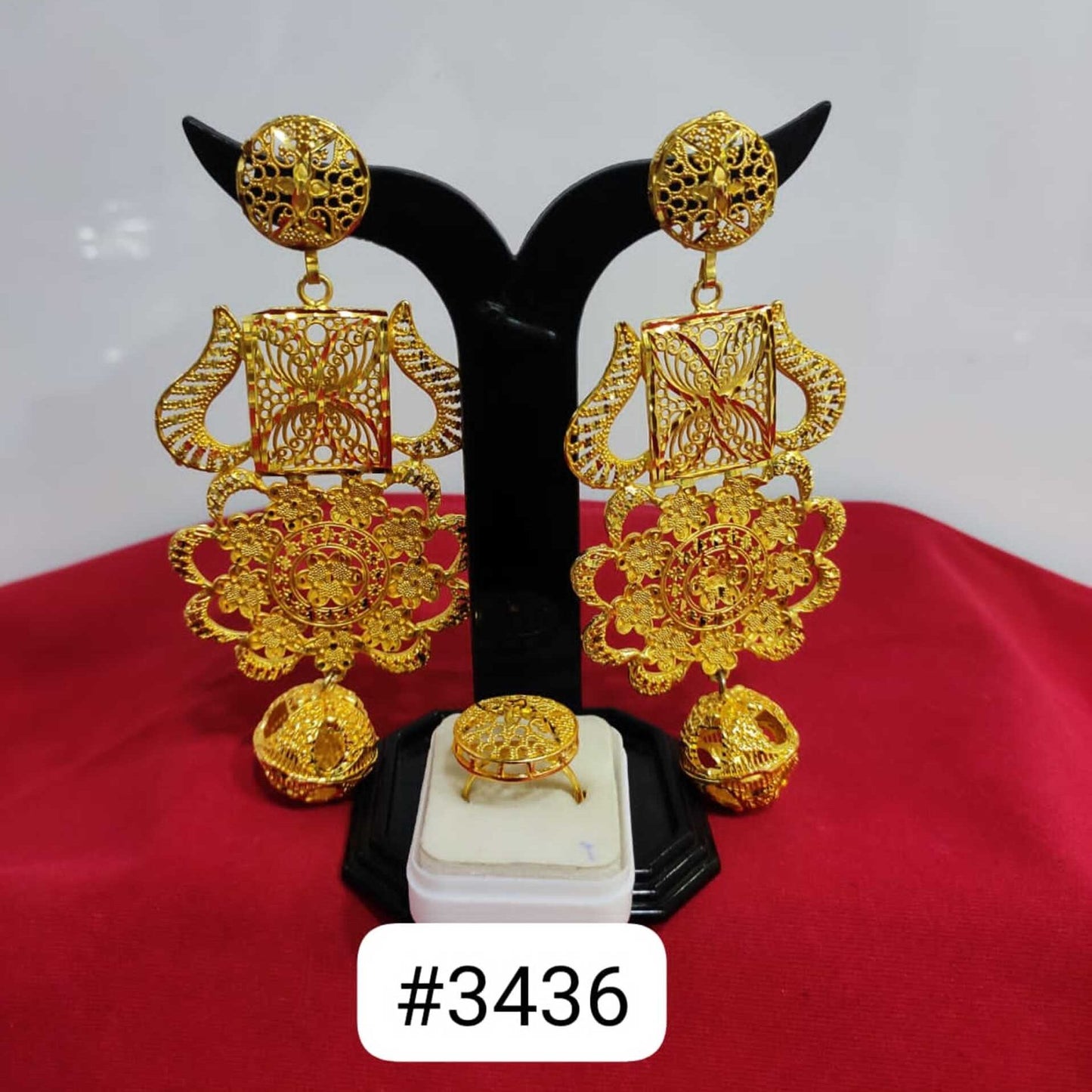 Gold Plated Designer Earrings Combo Finger Ring, PMJ Model No: 3436