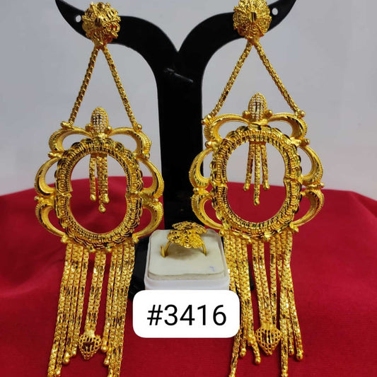 Gold Plated Designer Earrings Combo Finger Ring, PMJ Model No: 3416