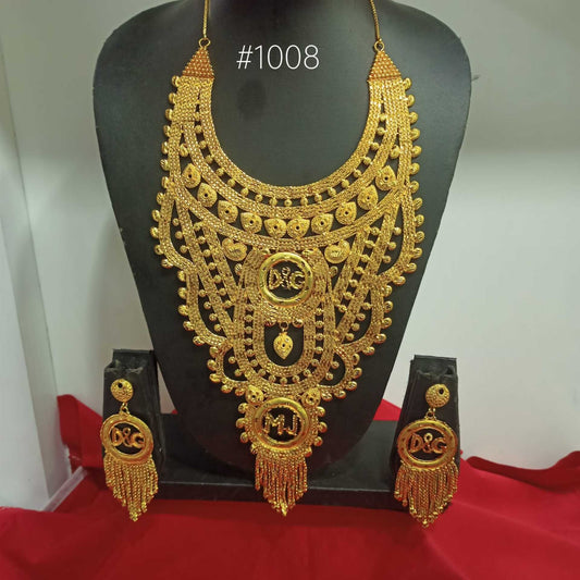 PMJ Moddish Gold Plated Beautiful Big Long Necklace Set with EarringsStud Jewelry Sale MODEL : 1008