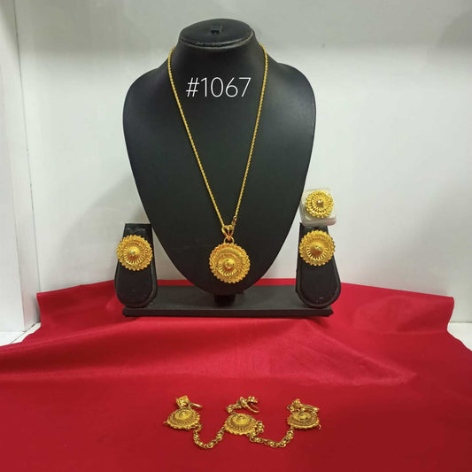 PMJ Resplendent Gold Plated Beautiful Pendant Sets with Bracelet and Earrings Model No: 1067