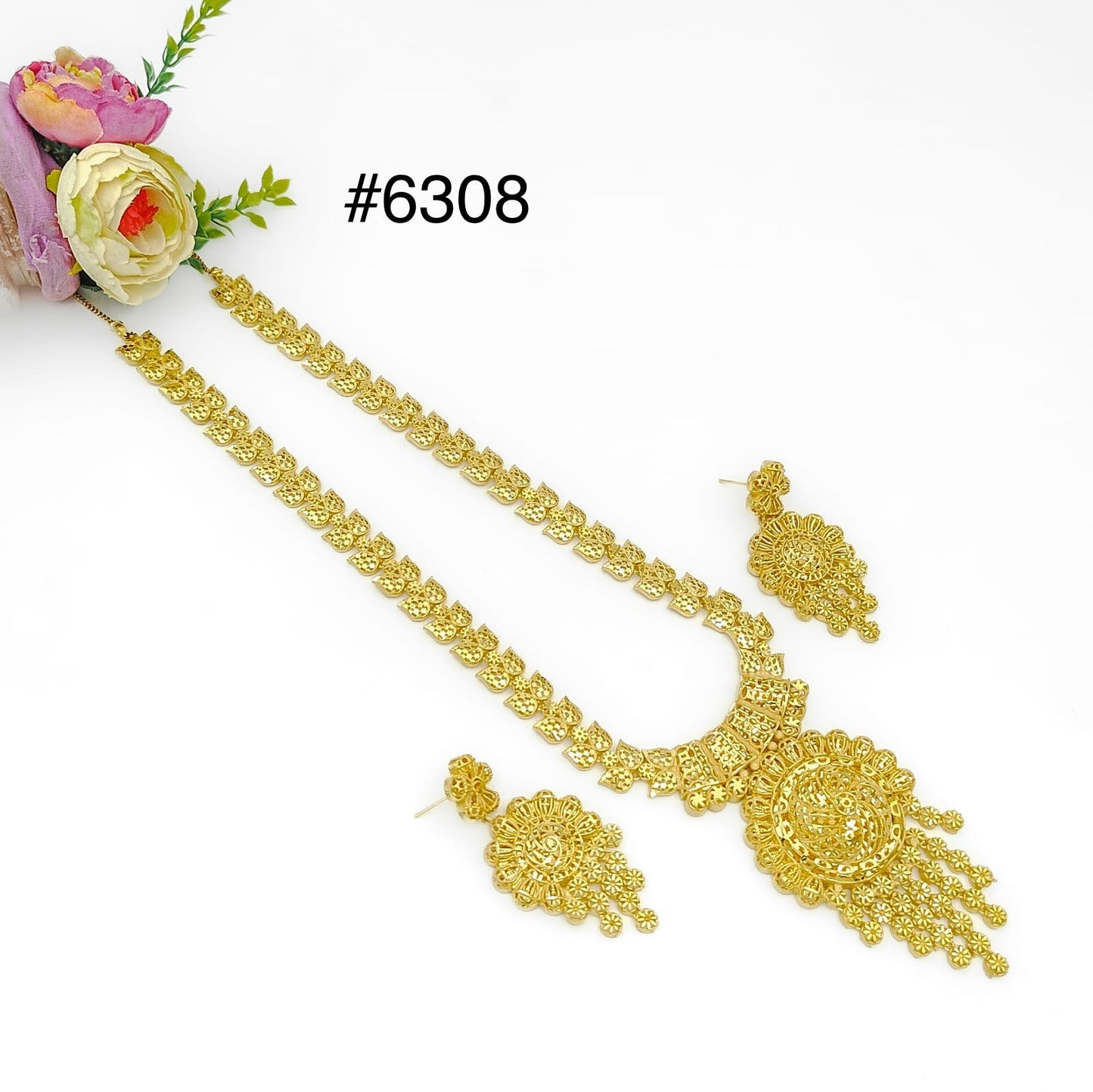 Designer Gold Plated Long Necklace Set, PMJ Model No: 6308