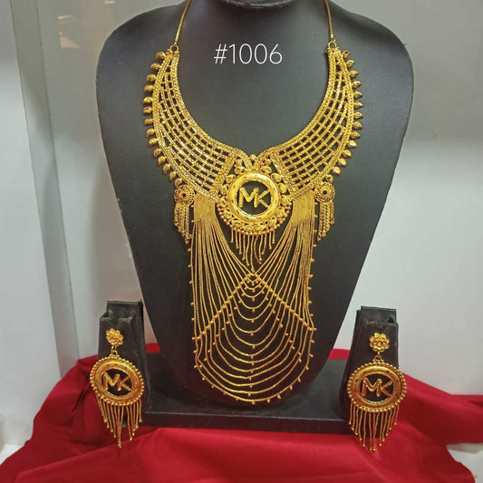 PMJ Mesmerizing Gold Plated Beautiful Big Long Necklace Set with Earrings Stud Jewelry Sale MODEL : 1006